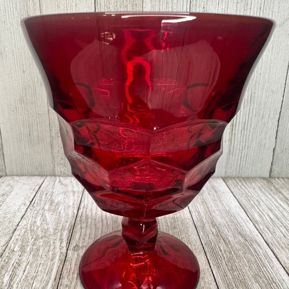 Vintage Viking Georgian Ruby Red Water Wine Goblet Honeycomb Design 6" Tall